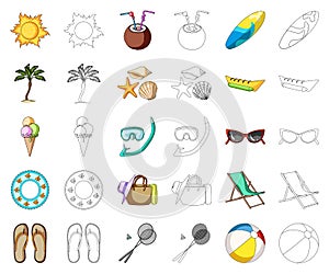 Summer rest cartoon,outline icons in set collection for design. Beach accessory vector symbol stock web illustration.