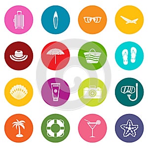 Summer rest icons many colors set