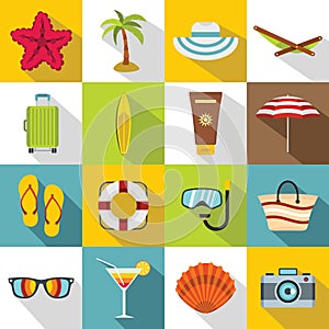 Summer rest icons set, flat style