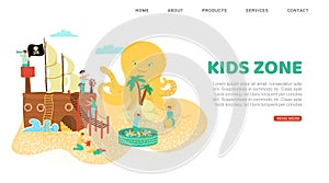 Summer rest, kids zone inscription banner, relaxing in park beach, design cartoon style vector illustration, isolated on