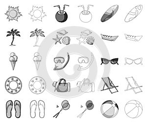 Summer rest monochrome,outline icons in set collection for design. Beach accessory vector symbol stock web illustration.