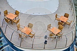 Summer restaurant on the ship, top view