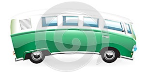 Summer Retro Van white and green isolated on white