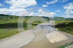 Summer river under blue sky
