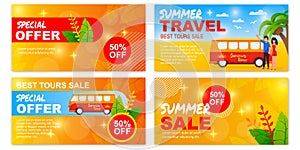 Summer Road Trip Special Sales Offer Banners Set
