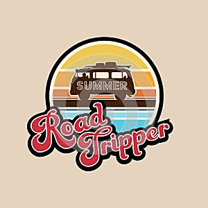 Summer road tripper slogan, typography, tee shirt graphic, printed design.