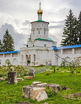 Summer rural landscape with a church. Ryazan.