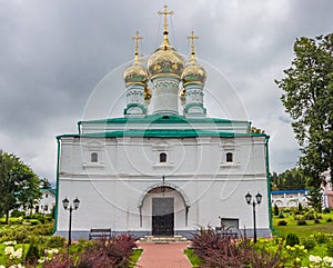 Summer rural landscape with a church. Ryazan.