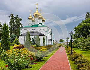 Summer rural landscape with a church. Ryazan.