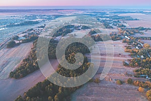 Summer rural landscape in the evening. Aerial view