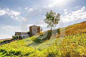 Summer rural landscape over Val d`Agri, Basilicata