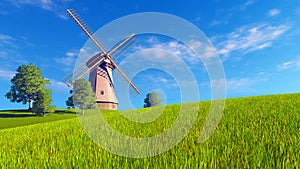 Summer rural landscape with windmill