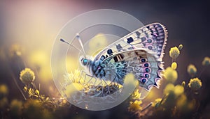 Summer's Finest, A Delicate Butterfly on a Flower in a Sun-Kissed Meadow. Generative AI