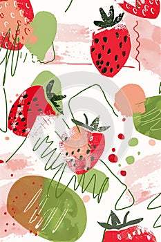 Summer\'s Sweetness: A Vibrant Textile Design of Strawberries on