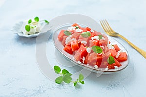 Summer salad with watermelon, feta cheese and mint