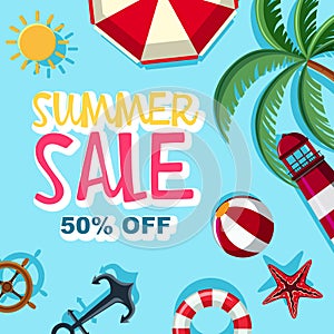 Summer sale 50 percent off poster design