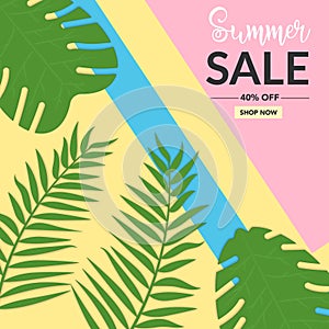 Summer sale background with leaf Memphis style