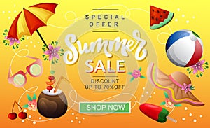 Summer sale banner beach holiday theme