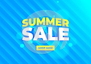 Summer sale banner. Blue background special offers and promotion template design.