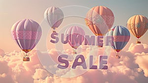 Summer Sale Banner with Colorful Hot Air Balloons in Sky