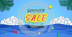 Summer sale banner design. and Panoramic sea view in the summer