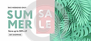 Summer sale banner, flyer. Modern design template for sale, horizontal poster, cover, social media, fashion ads