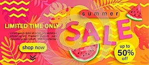 Summer Sale banner, hot season discount poster.