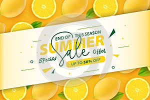 Summer sale banner with lemon fruit background