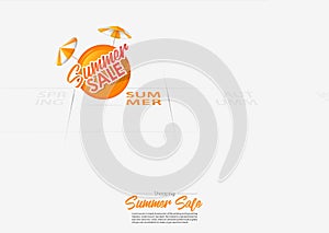 Summer sale banner with orange beach umbrella marked date Summer season start on calendar. Vector Illustration.