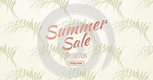 Summer sale banner with palm leaves.