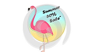 Summer sale banner with paper cut flamingo exotic floral design for banner, flyer, invitation, poster, web site or
