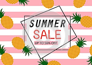 Summer sale banner with pineapple pattern