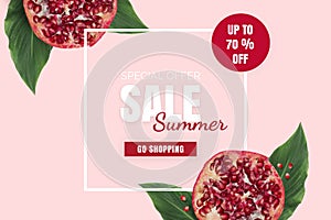 Summer sale banner. Special offer poster discount on the pink background
