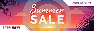 Summer sale banner with sunser