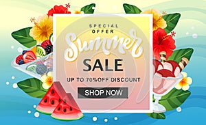 Summer sale banner template colorful cool and fresh fruit ice cream