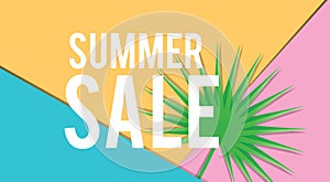 Summer Sale banner template with tropic leaf