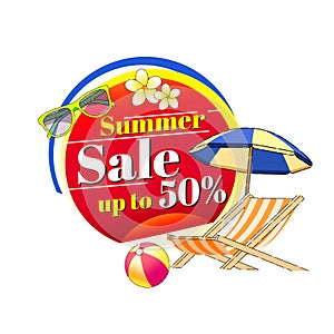 Summer Sale Banners with beach holiday elements. Discount poster