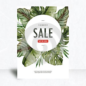 Summer sale with beautiful leaf tropical design