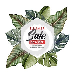 Summer sale with beautiful leaf tropical design