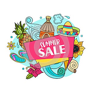 Summer sale. Bright colorful advertising poster. Illustration in