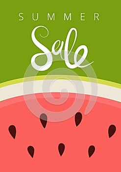 Summer sale bunner. Watermelon background and sale lettering