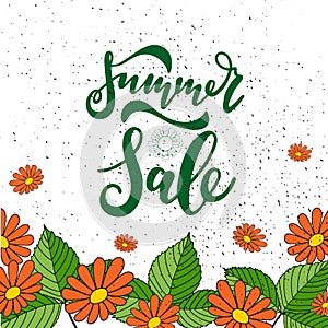 Summer Sale card template. Hand drawn lettering. Calligraphic element for your design.