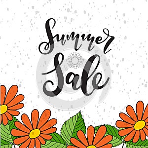 Summer Sale card template. Hand drawn lettering. Calligraphic element for your design.