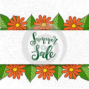 Summer Sale card template. Hand drawn lettering. Calligraphic element for your design.