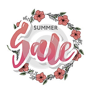 Summer Sale card template. Hand drawn lettering. Calligraphic element for your design. Sales, Holiday banner poster