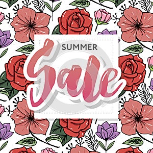 Summer Sale card template. Hand drawn lettering. Calligraphic element for your design. Sales, Holiday banner poster