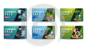 Summer sale, collection blue and green clickable banners with rounded corners photo