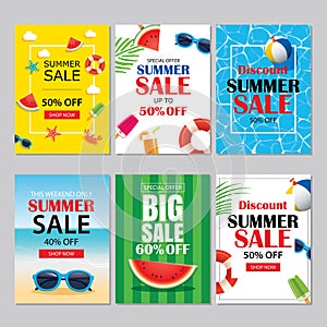Summer sale emails and banners mobile templates. Vector illustrations for website, posters, brochure, voucher discount, flyers, n