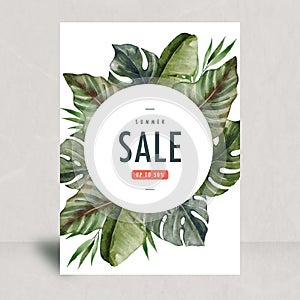 Summer sale with exotic leaf tropical design