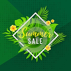 Summer Sale Flyer Design with Green Abstract Geometric Background